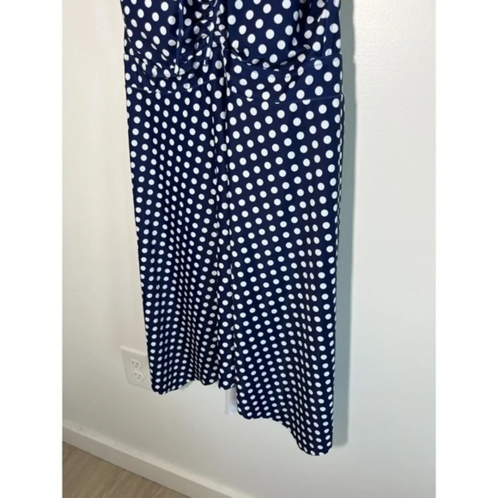 Womens 22W Navy Polka Dot Swim Suit Dress Sweetheart‎ Neckline Tie Front